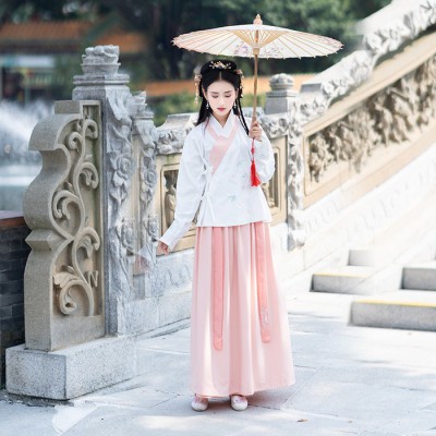 实拍A688传统汉服女装淡雅绣花交领齐腰襦裙秋冬套装款
