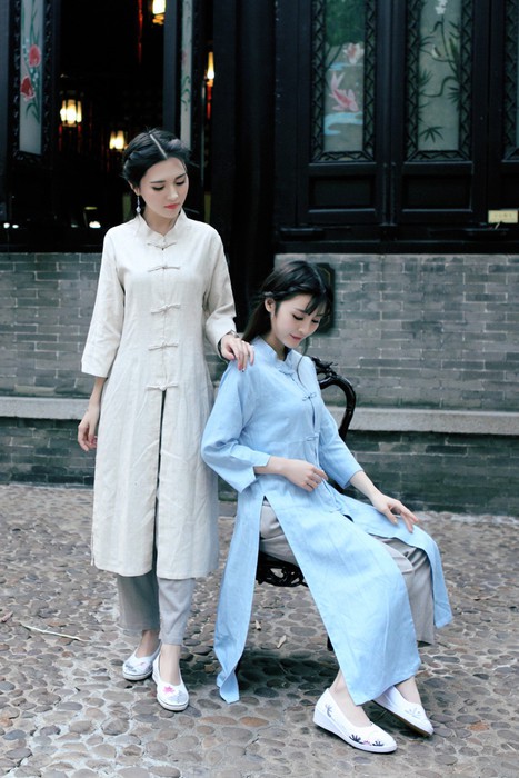 2018春新款复古文艺 改良汉服 茶服 瑜伽服 亚麻禅意长袍 2718