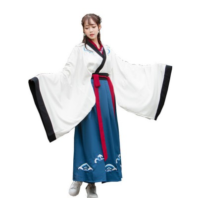 春秋新款汉服绣花广袖交领襦裙男女同款情侣cp汉元素舞台装99000