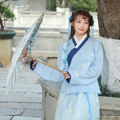 7131实拍重工汉元素刺绣花碧波改良汉服齐腰襦裙仙鹤仙女裙日常装