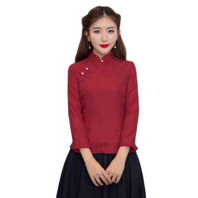 7136秋冬长袖复古旗袍上衣修身改良汉服日常唐装女装中式茶人服